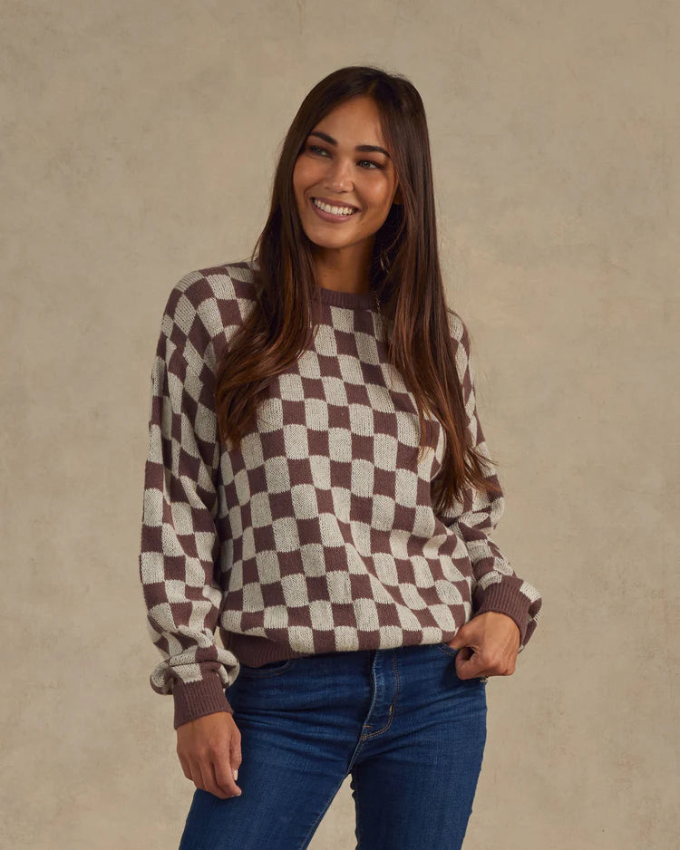 RYLEE + CRU Women's Knit Pullover | Plum Checker