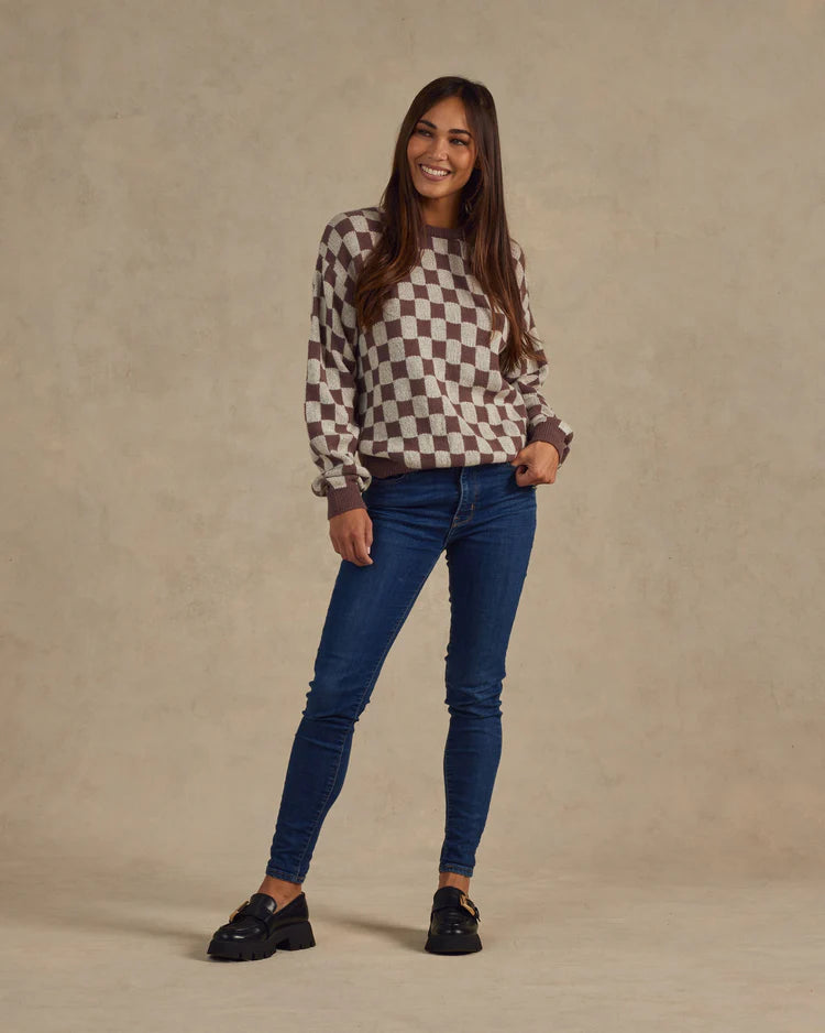 RYLEE + CRU Women's Knit Pullover | Plum Checker