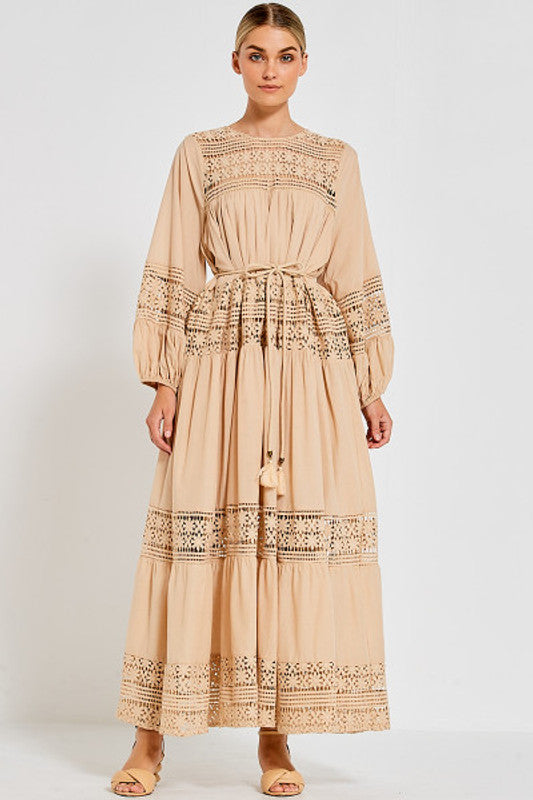 Bohemian Traders - LACE TIERED MAXI DRESS IN NATURAL