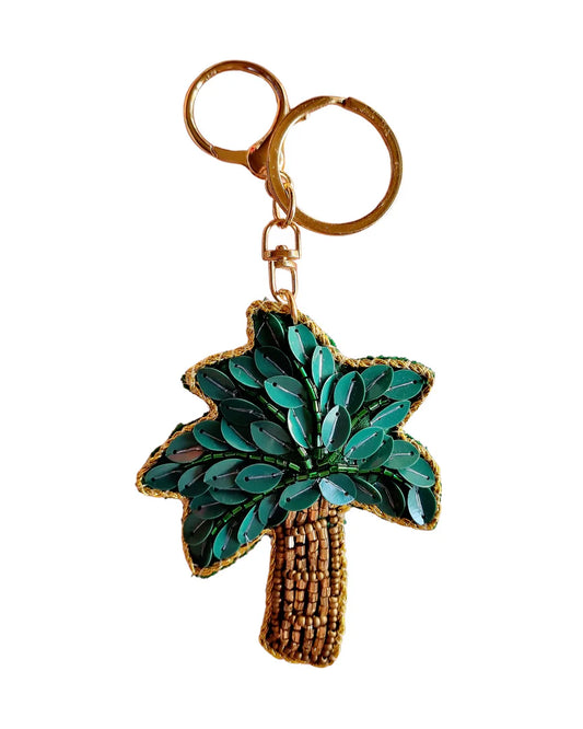 Zoda - Beaded Keychain Green/Gold Palm Tree