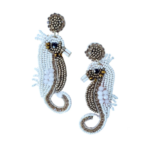 Zoda - Beaded Seahorse Gold/white