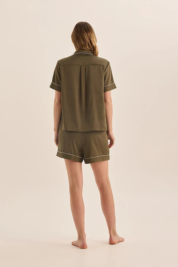 Gingerlilly Sonia Olive Satin Short PJ Set