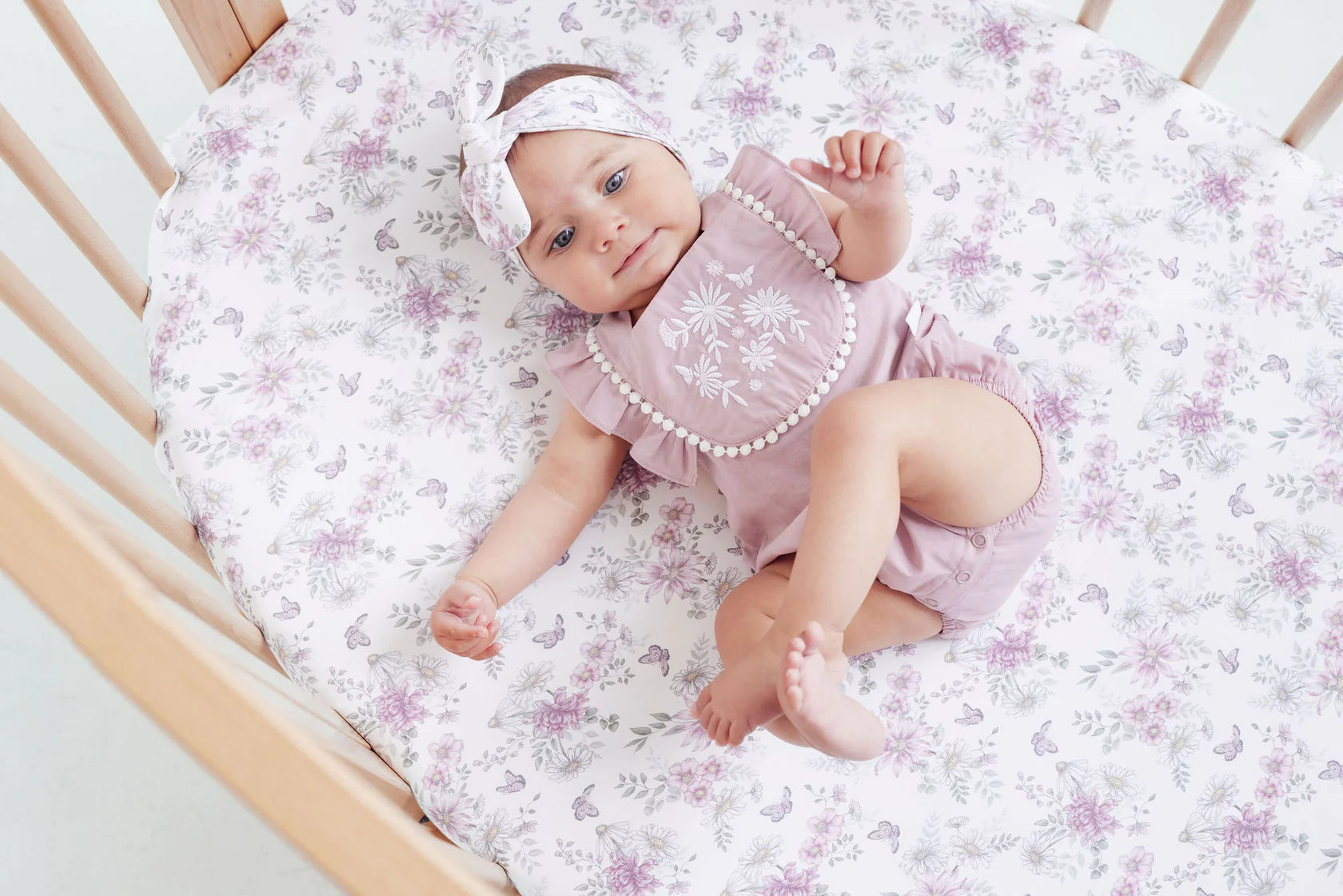 Aster and Oak Orchid Daisy Embroidered Romper