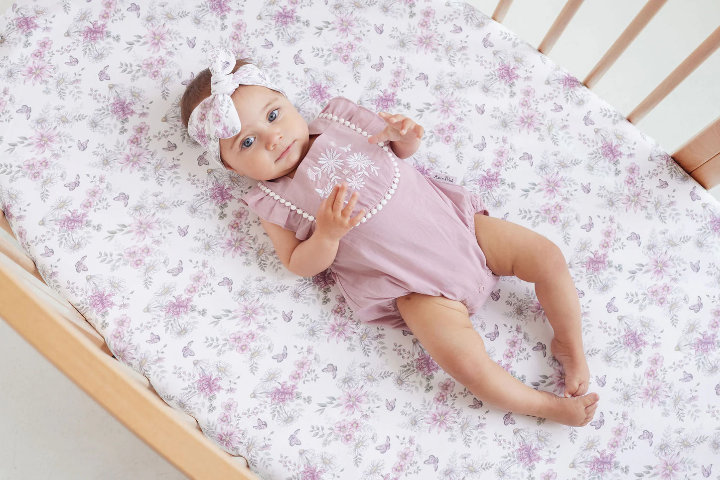 Aster and Oak Orchid Daisy Embroidered Romper