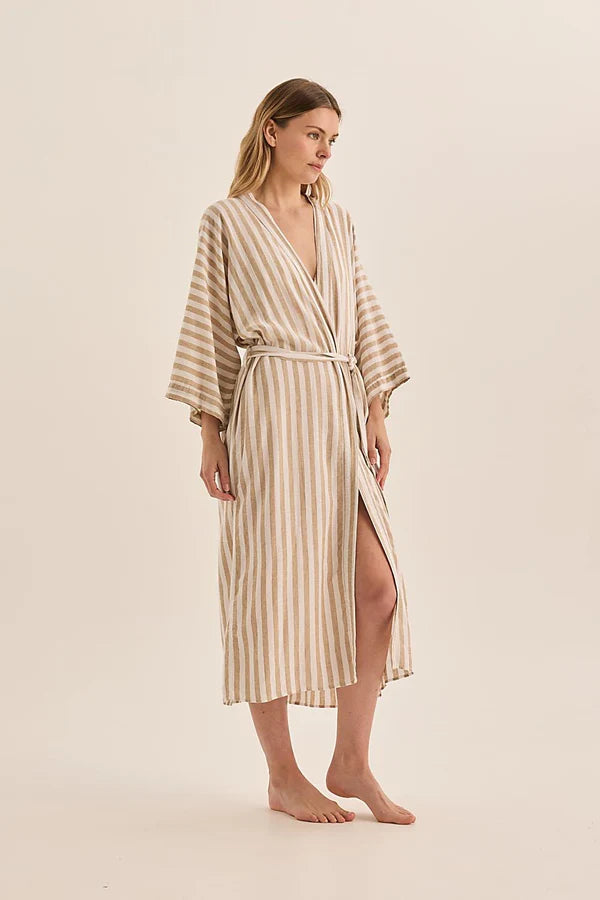 Gingerlilly - Sunny Natural Stripe Linen Robe