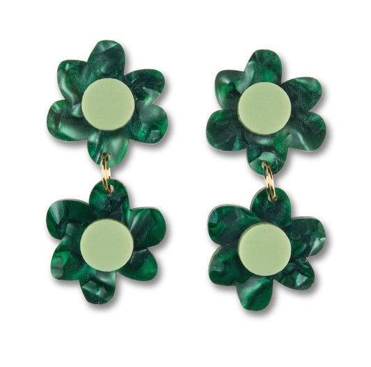 Emeldo Jolene Double Flowers Earrings || Green