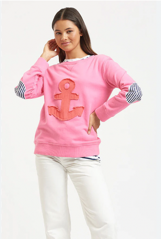 Est 1971- Frayed Anchor Cotton Sweatshirt- Hot pink/ Portsea Red