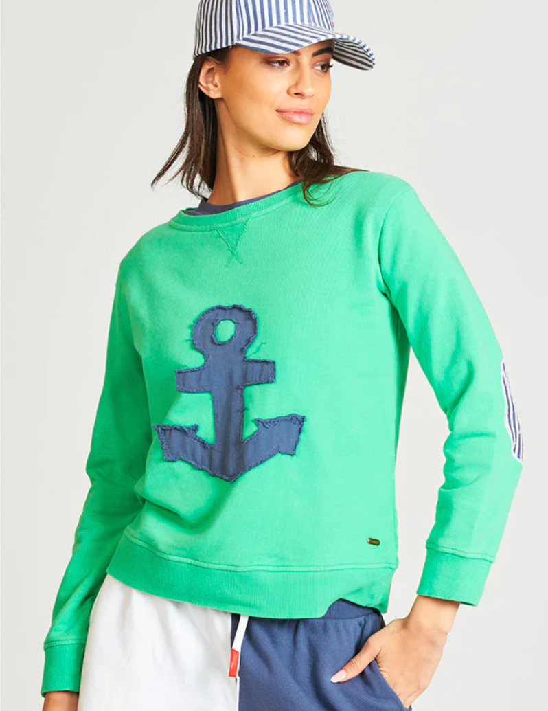 Est 1971- Frayed Anchor Cotton Sweatshirt- Bright Green/ Old Navy