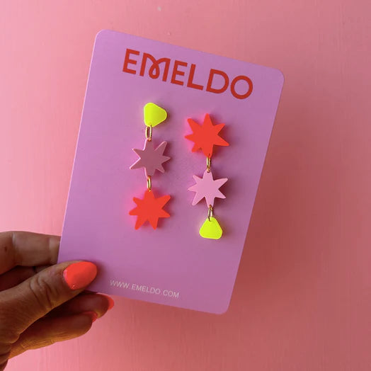 Emeldo Astor Earrings || Neon Red, Bright Pink & Yellow