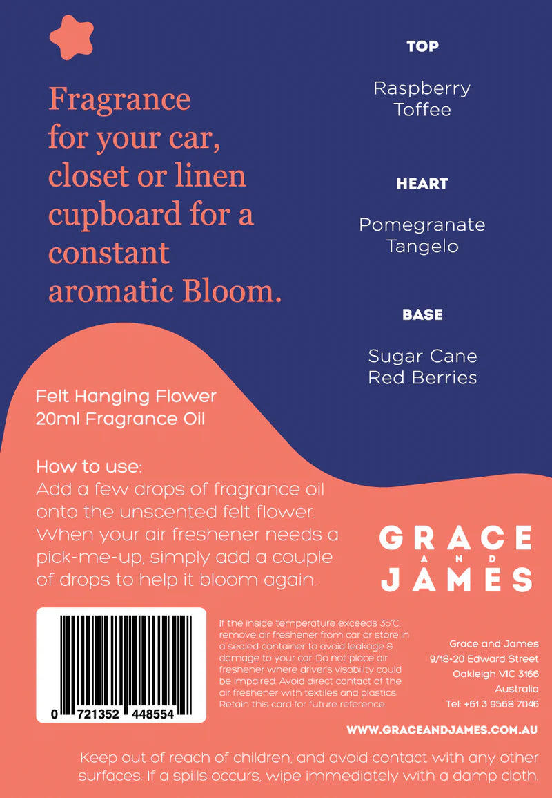 Grace & James Raspberry & Pomegranate - Felt Air Freshener