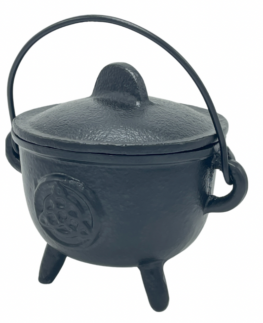 KO Shop Cast Iron Cauldron Triquetra with Lid Black