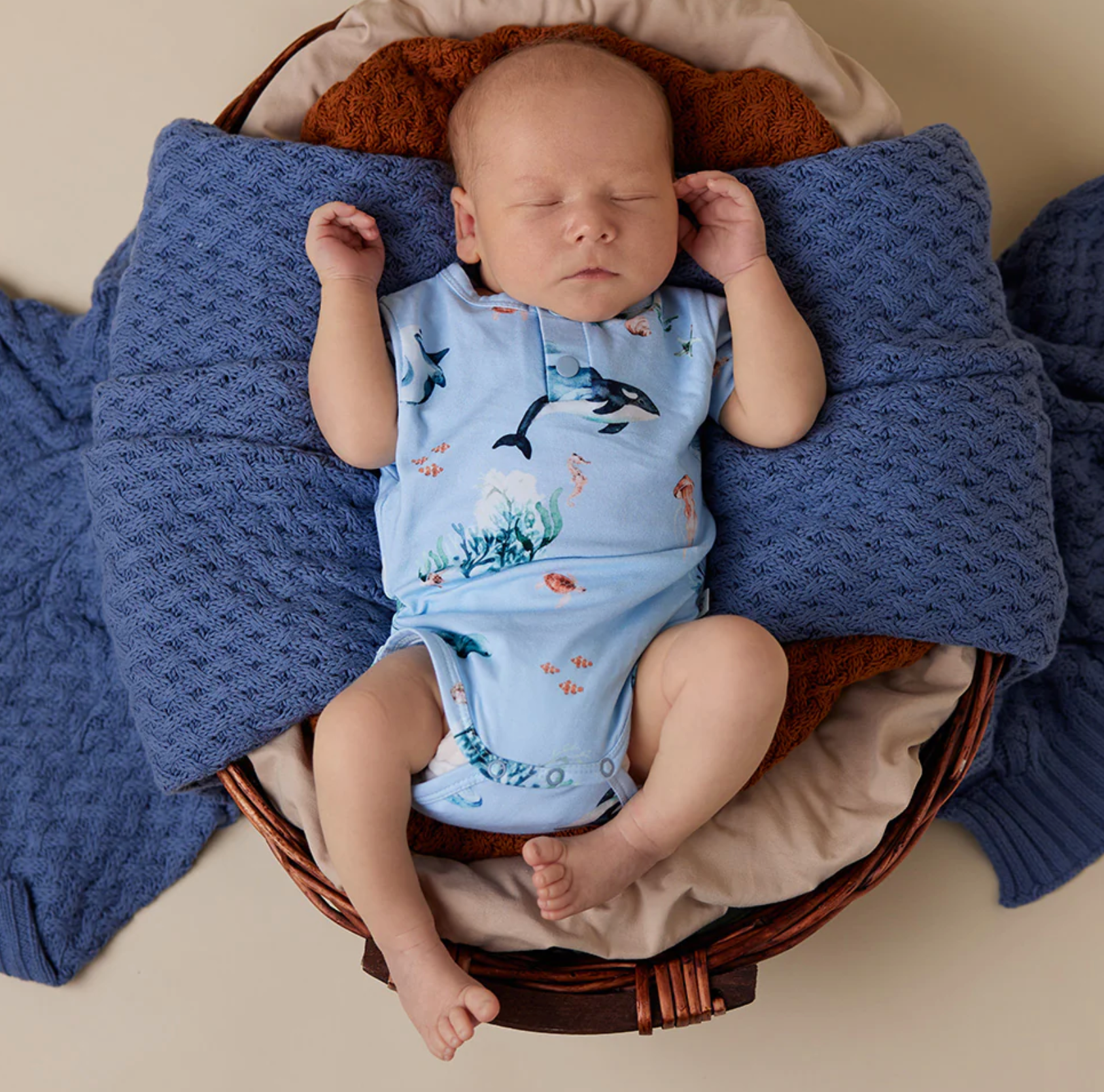 Snuggle Hunny Blue Ocean Short Sleeve Organic Bodysuit