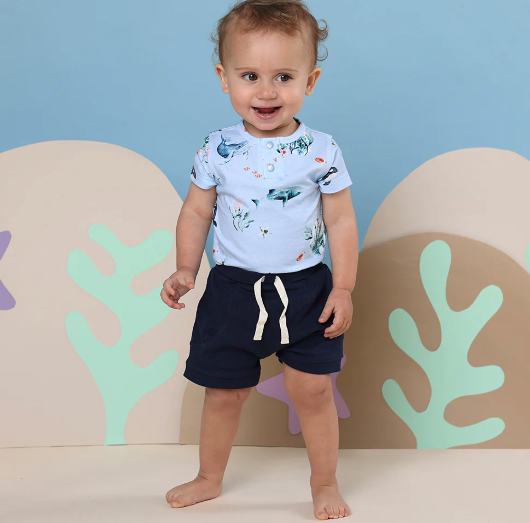Snuggle Hunny Blue Ocean Short Sleeve Organic Bodysuit