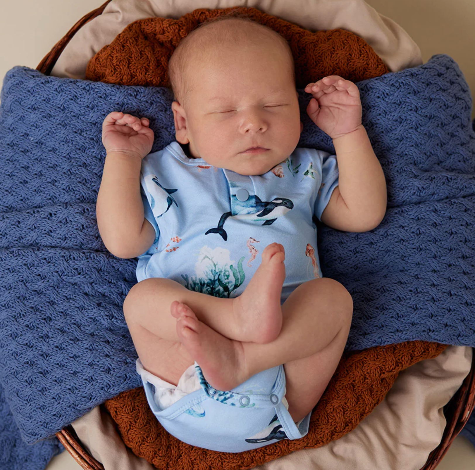 Snuggle Hunny Blue Ocean Short Sleeve Organic Bodysuit