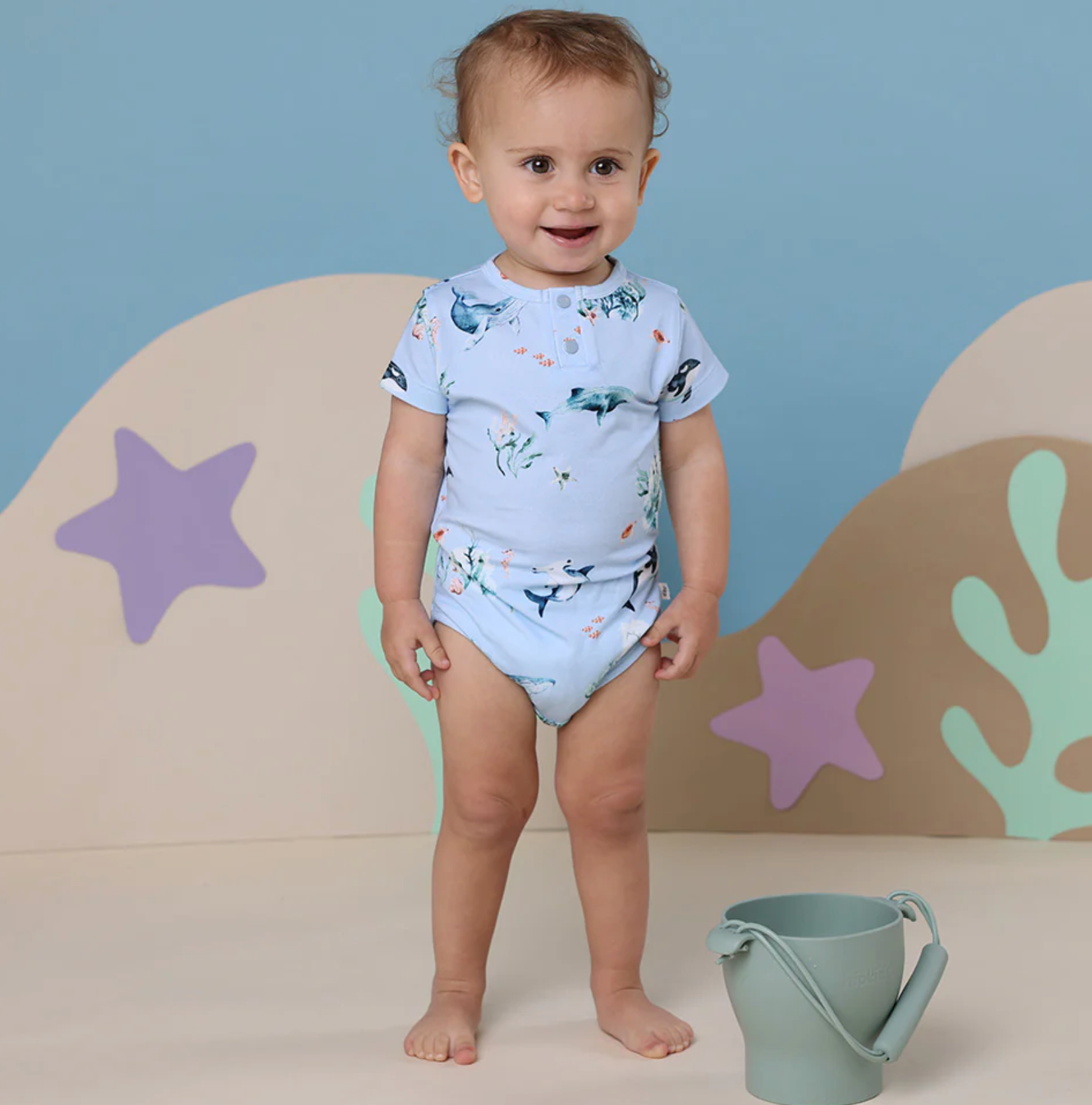 Snuggle Hunny Blue Ocean Short Sleeve Organic Bodysuit
