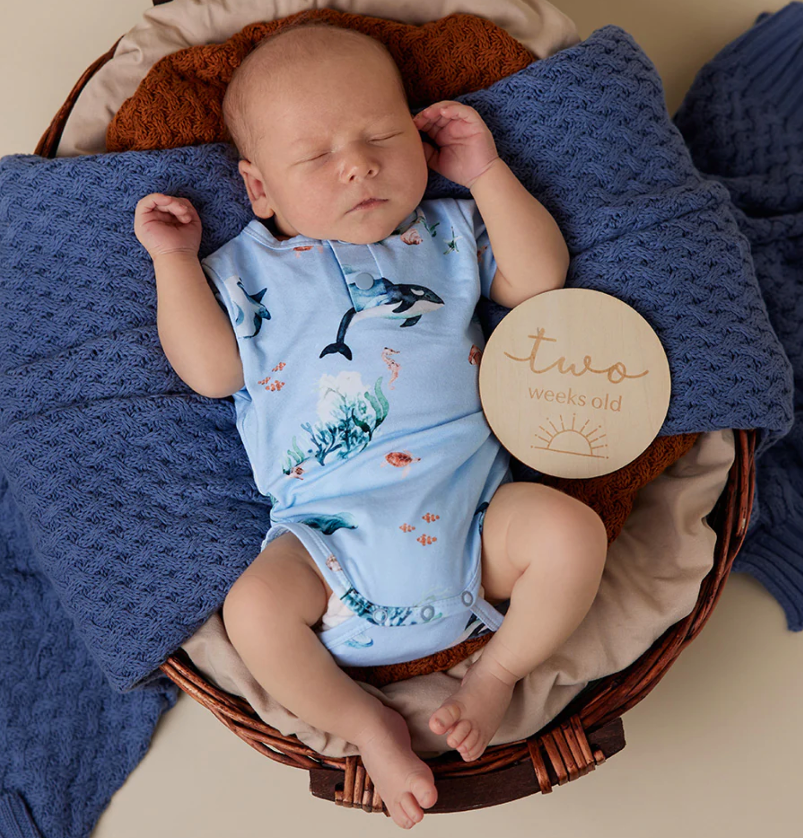Snuggle Hunny Blue Ocean Short Sleeve Organic Bodysuit