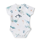 Snuggle Hunny Ocean White Short Sleeve Organic Bodysuit