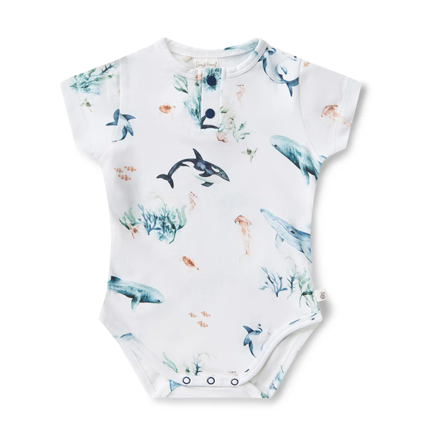Snuggle Hunny Ocean White Short Sleeve Organic Bodysuit