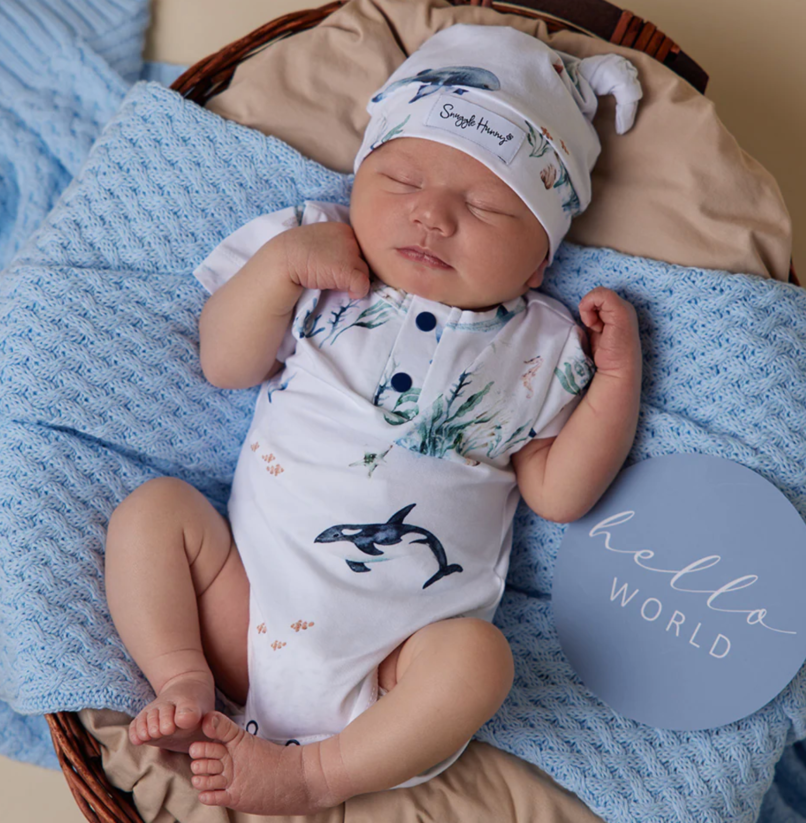 Snuggle Hunny Ocean White Short Sleeve Organic Bodysuit