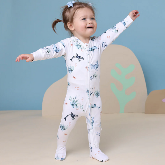 Snuggle Hunny Ocean Organic Snuggle Sleepsuit Zip Footie