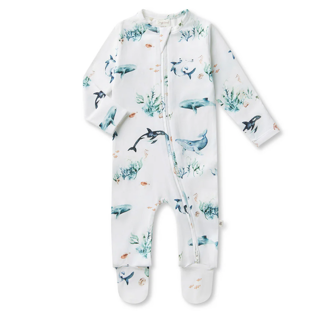 Snuggle Hunny Ocean Organic Snuggle Sleepsuit Zip Footie