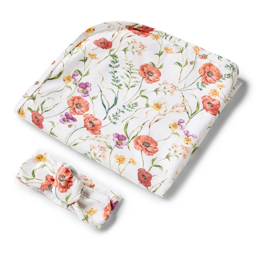 Snuggle Hunny Meadow Organic Jersey Wrap & Topknot Set