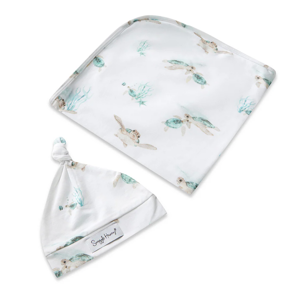 Snuggle Hunny Turtle Organic Jersey Wrap & Beanie Set