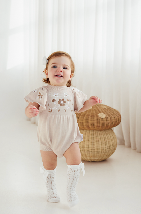 Aster & Oak Embroidered Knit Romper