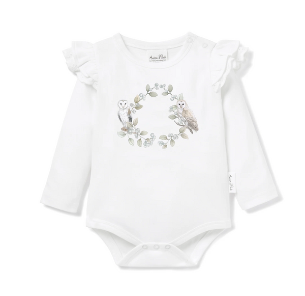 Aster & Oak Barn Owl Print Onesie
