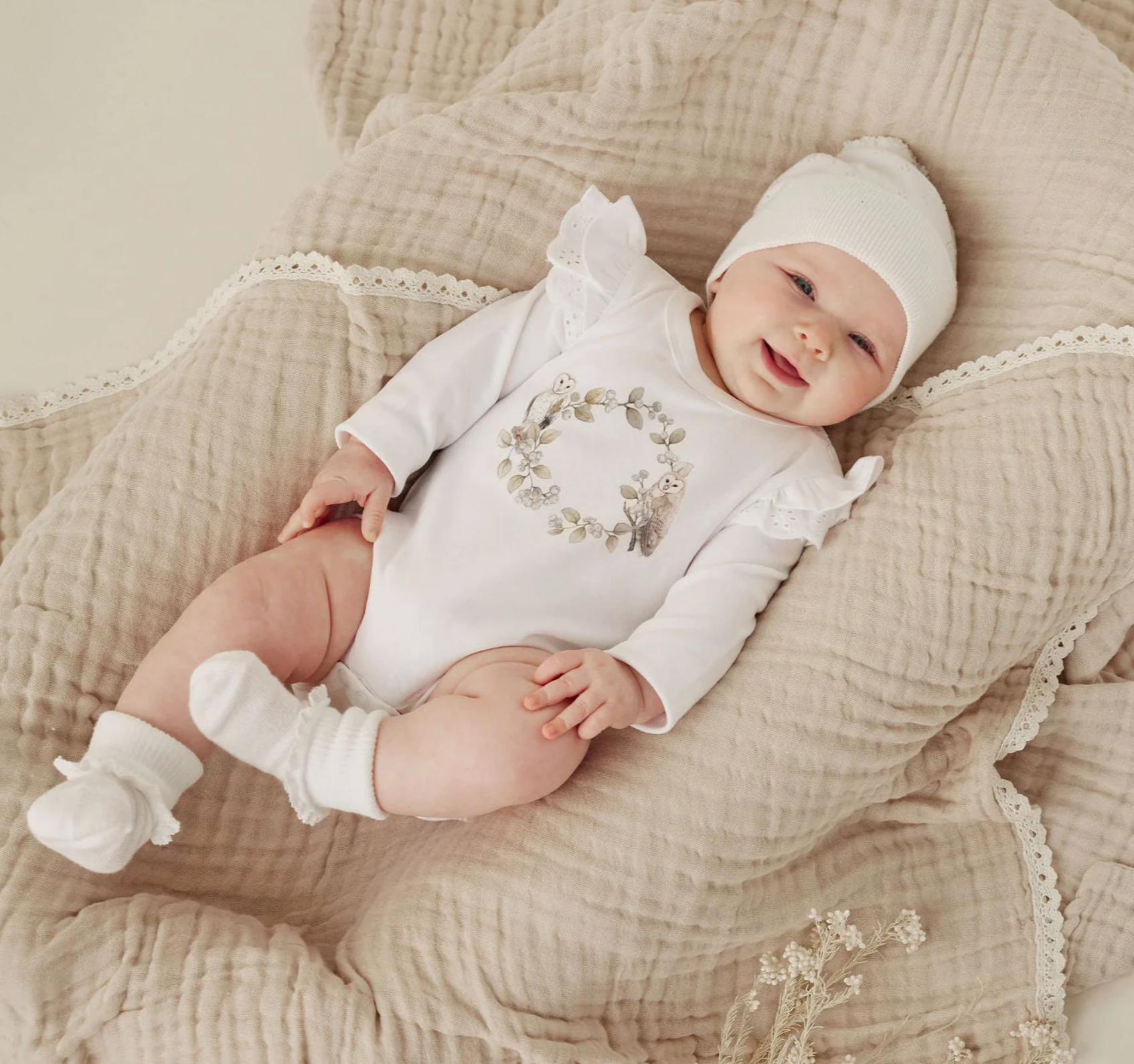 Aster & Oak Barn Owl Print Onesie