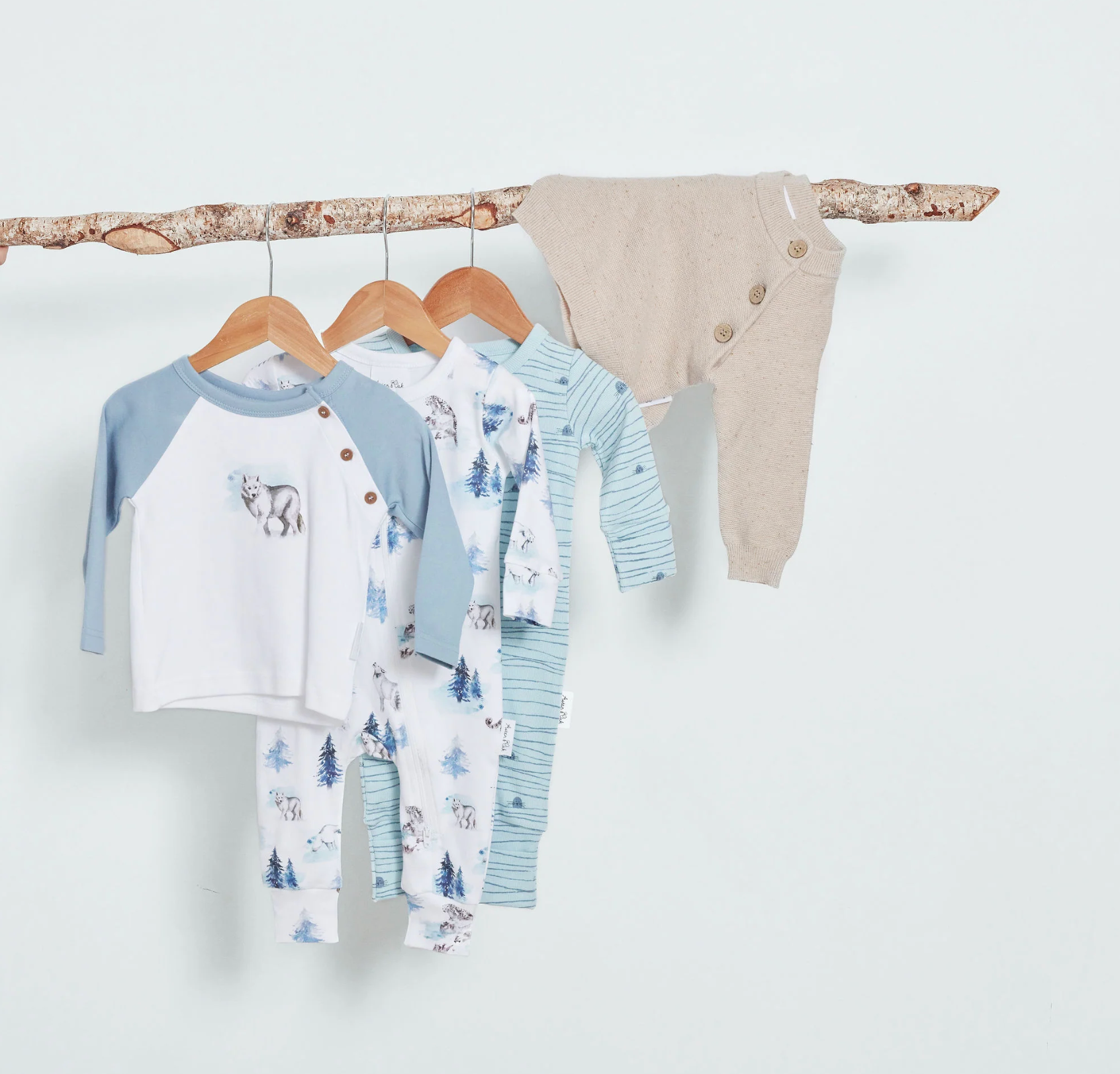 Aster & Oak Snow Wolf Print Long Sleeve Tee