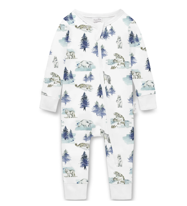 Aster & Oak Snow Animals Zip Romper