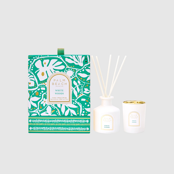 Palm Beach Collection White Woods Mini Candle & Diffuser Set