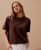 Ceres Life Sofia Boxy Shoulder Tee - Chocolate
