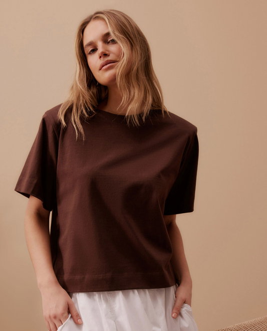 Ceres Life Sofia Boxy Shoulder Tee - Chocolate