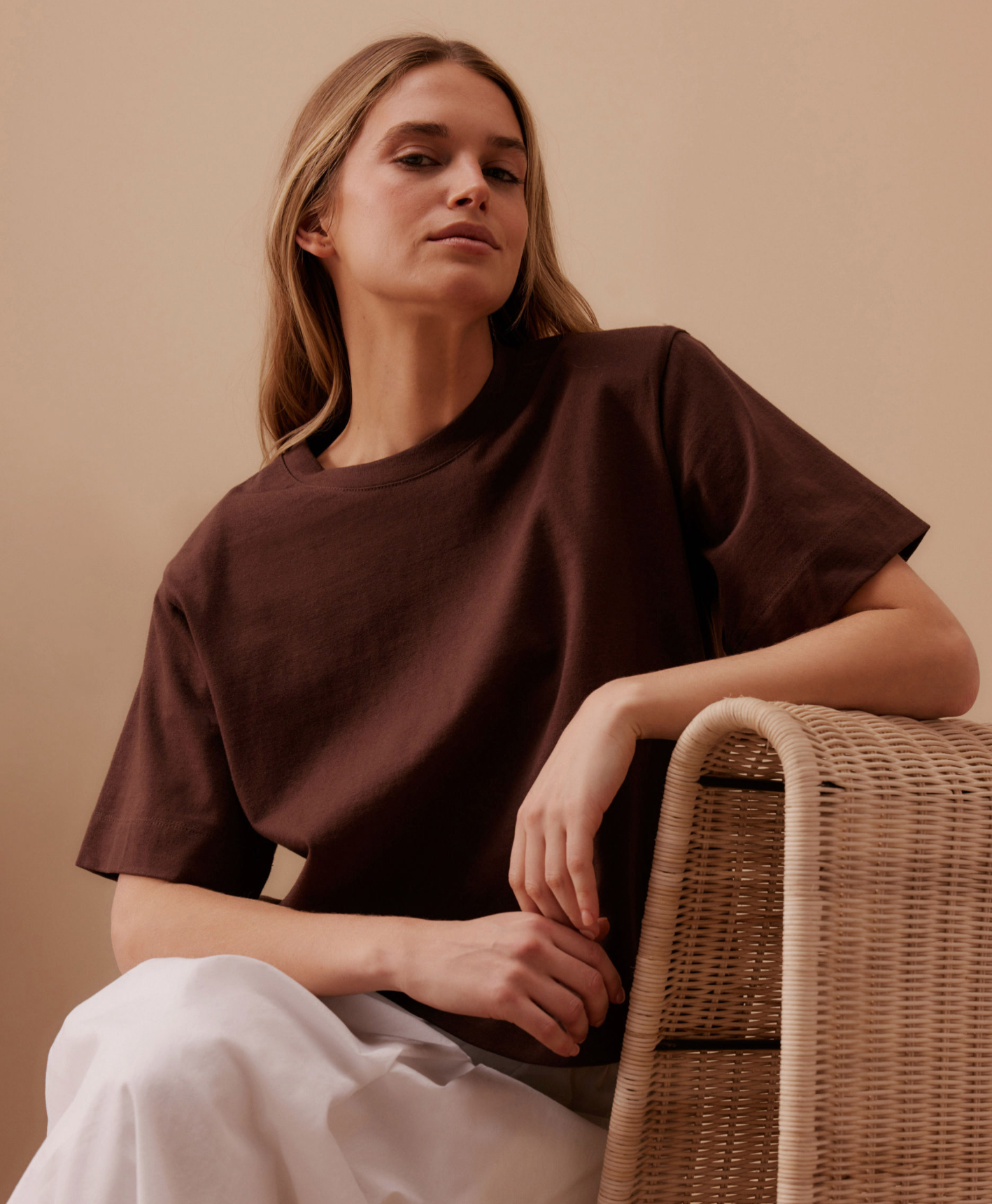 Ceres Life Sofia Boxy Shoulder Tee - Chocolate