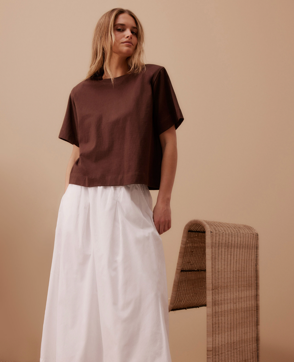 Ceres Life Sofia Boxy Shoulder Tee - Chocolate