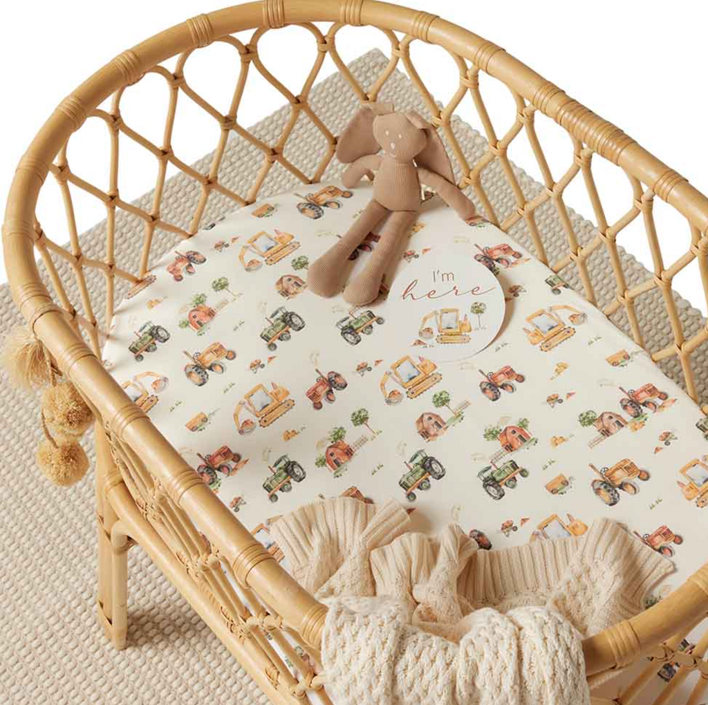 Snuggle Hunny Diggers & Tractors Organic Bassinet Sheet / Change Pad Cover