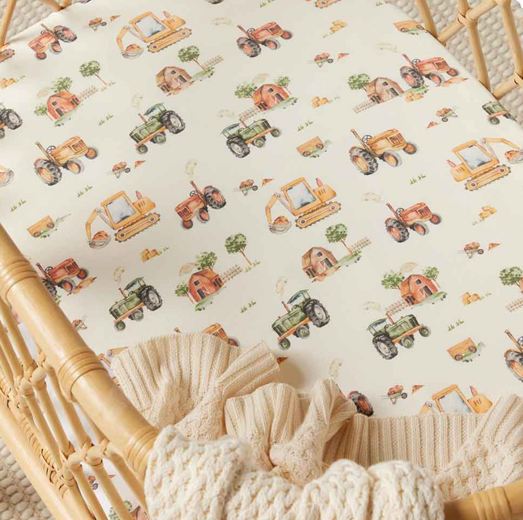 Snuggle Hunny Diggers & Tractors Organic Bassinet Sheet / Change Pad Cover