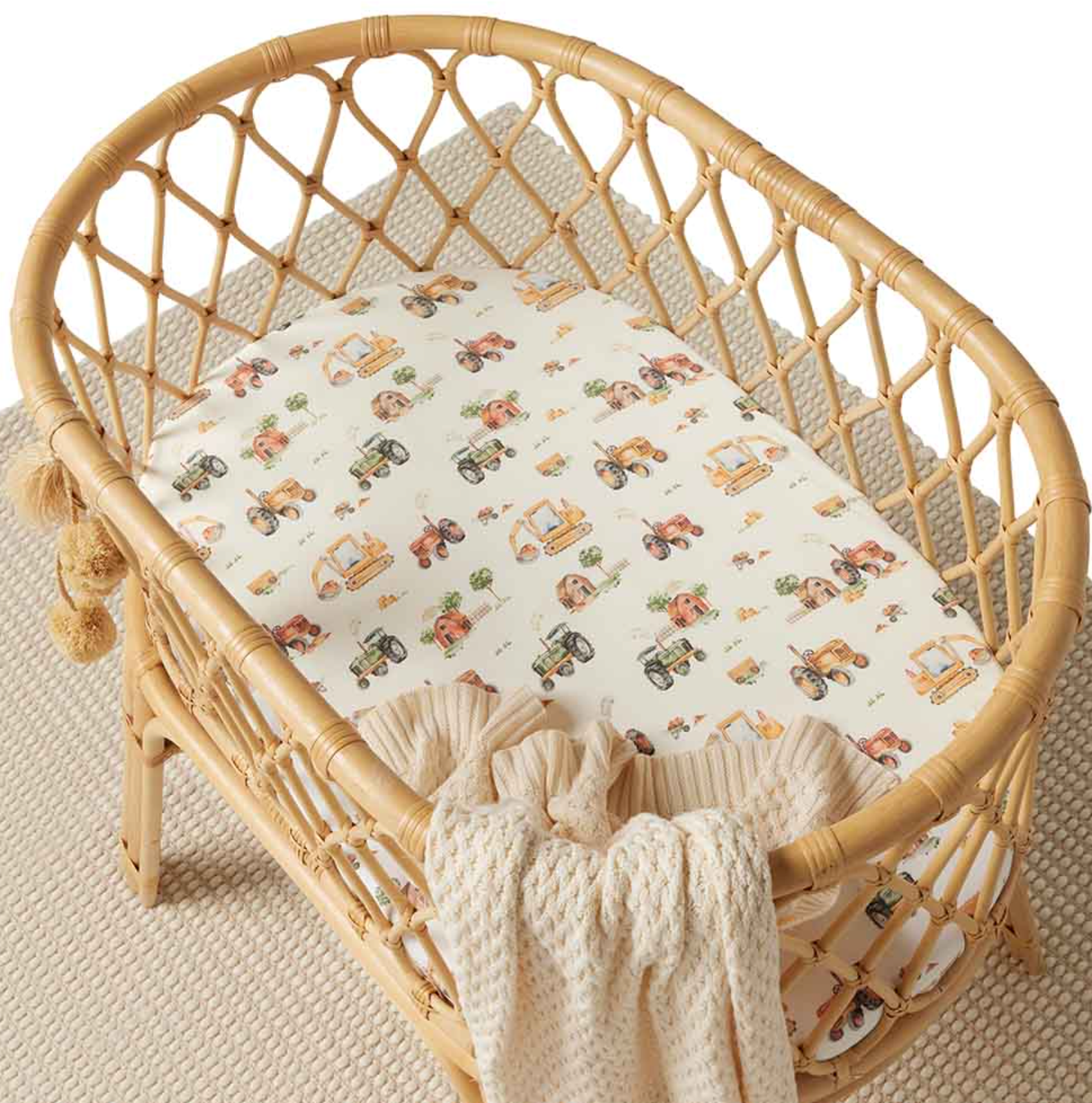 Snuggle Hunny Diggers & Tractors Organic Bassinet Sheet / Change Pad Cover