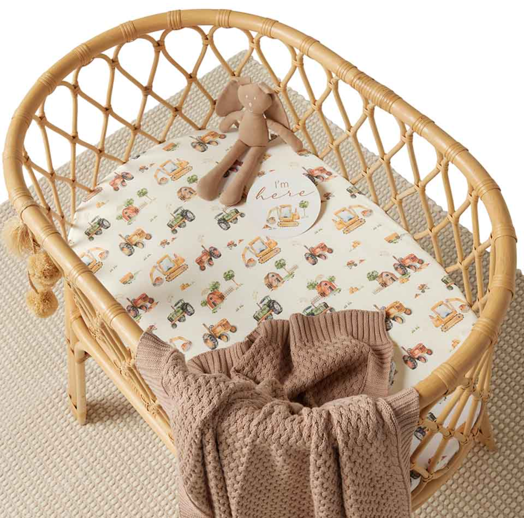 Snuggle Hunny Diggers & Tractors Organic Bassinet Sheet / Change Pad Cover