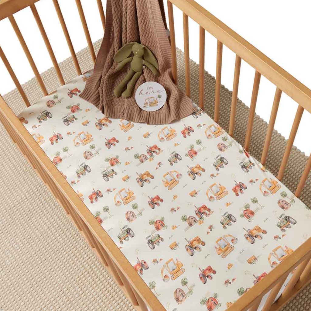 Snuggle Hunny Diggers & Tractors Organic Fitted Cot Sheet
