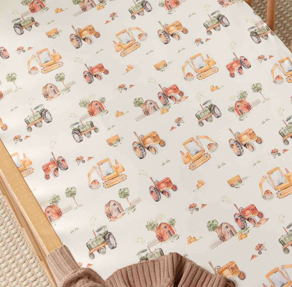 Snuggle Hunny Diggers & Tractors Organic Fitted Cot Sheet
