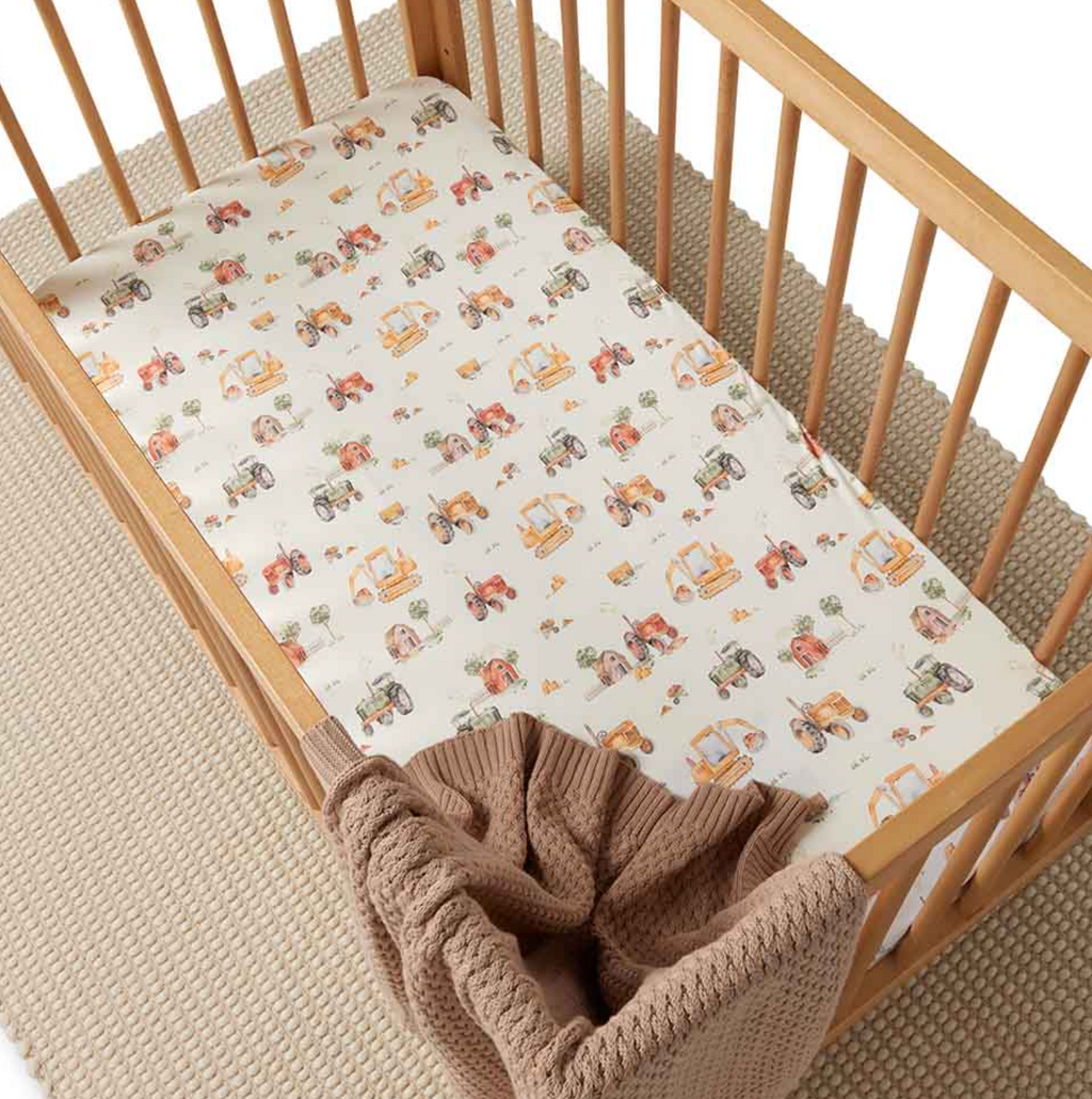 Snuggle Hunny Diggers & Tractors Organic Fitted Cot Sheet