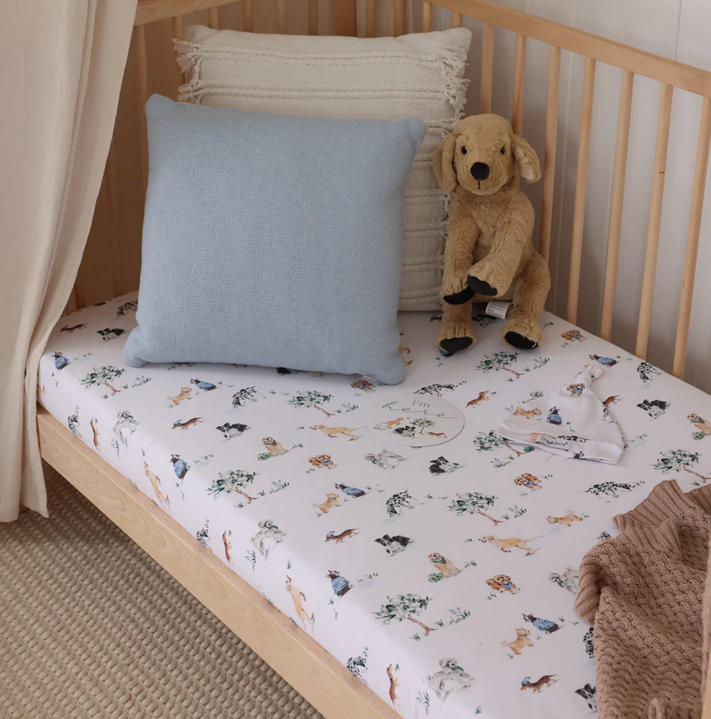 Snuggle Hunny Dog Park Organic Fitted Cot Sheet