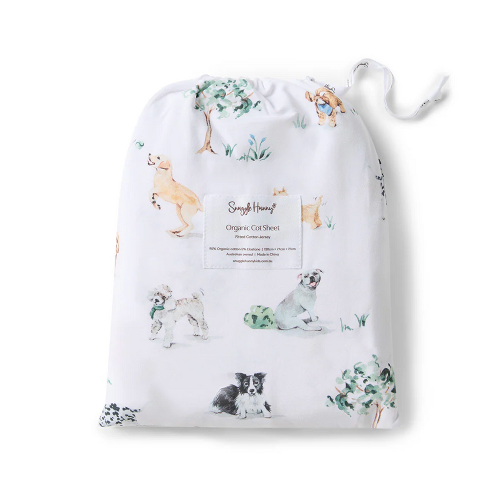 Snuggle Hunny Dog Park Organic Fitted Cot Sheet
