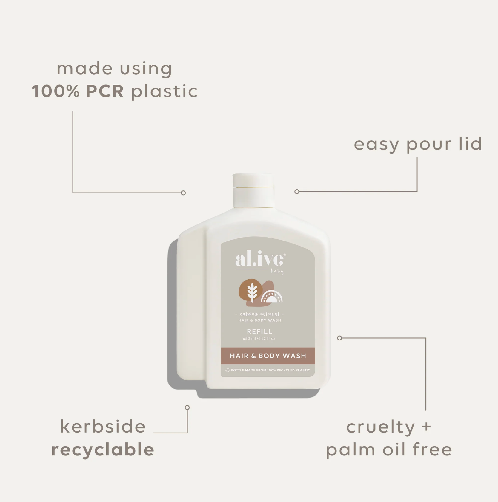 Al.ive Body 650ml Baby Wash Refill  Calming Oatmeal