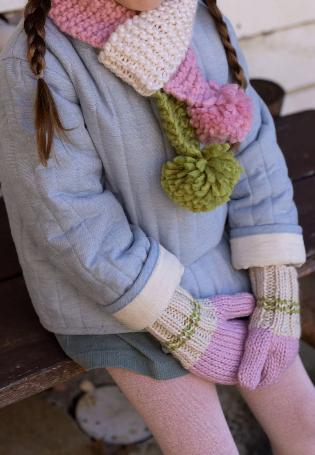 Acorn Kids Teddy Scarf Pink & Green