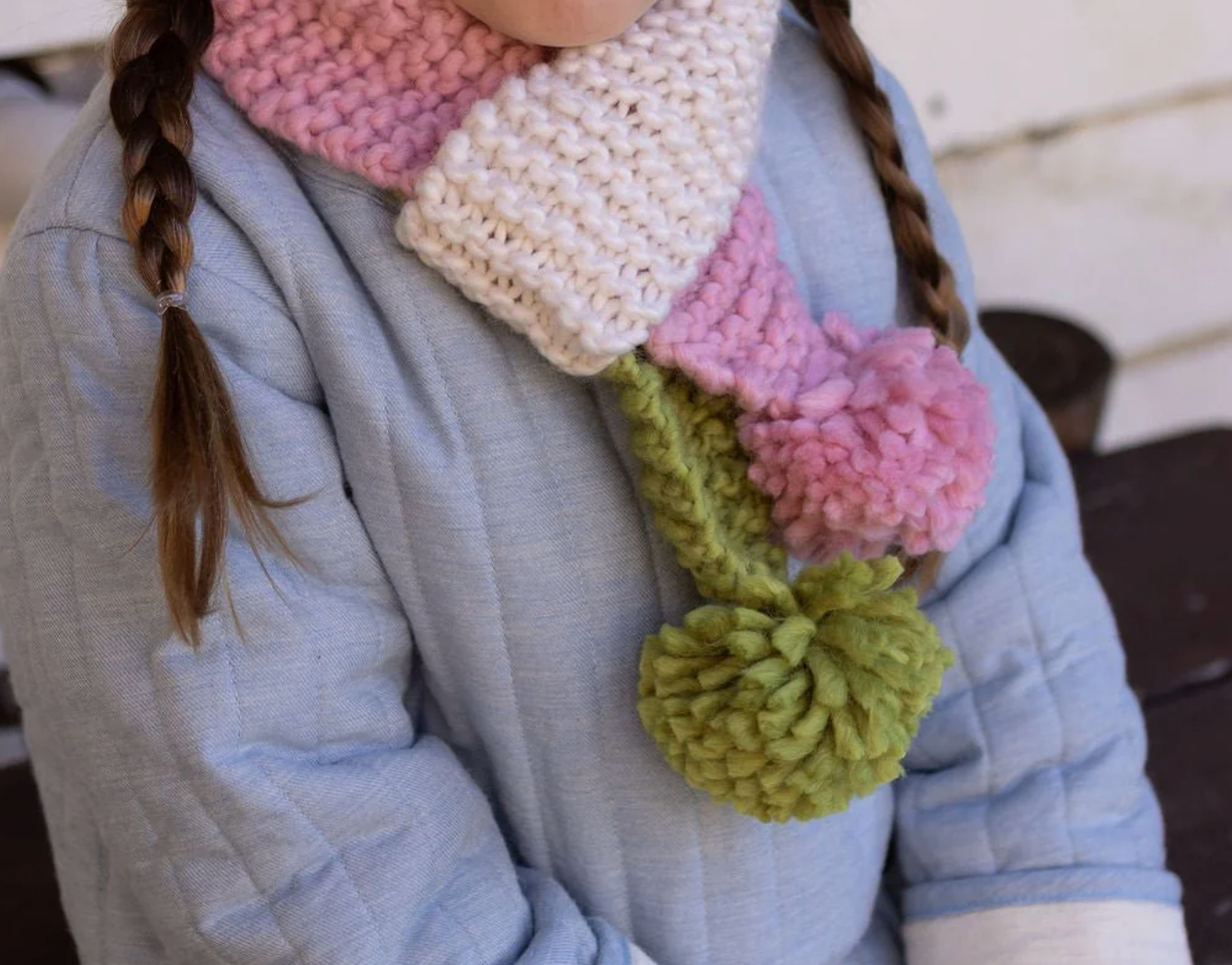 Acorn Kids Teddy Scarf Pink & Green
