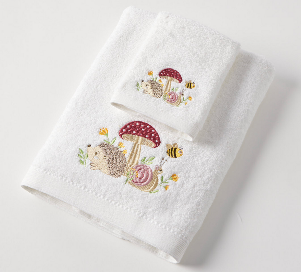 Jiggle & Giggle Mushroom Meadow Bath Towel & Face Washer in Organza Bag